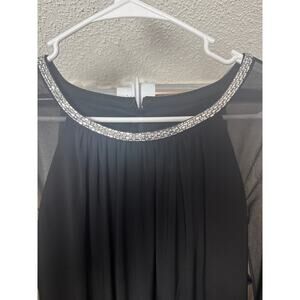 BN #607 R & M Richards Size 14 Black Sheer Sleeve Embellished Cocktail Dress